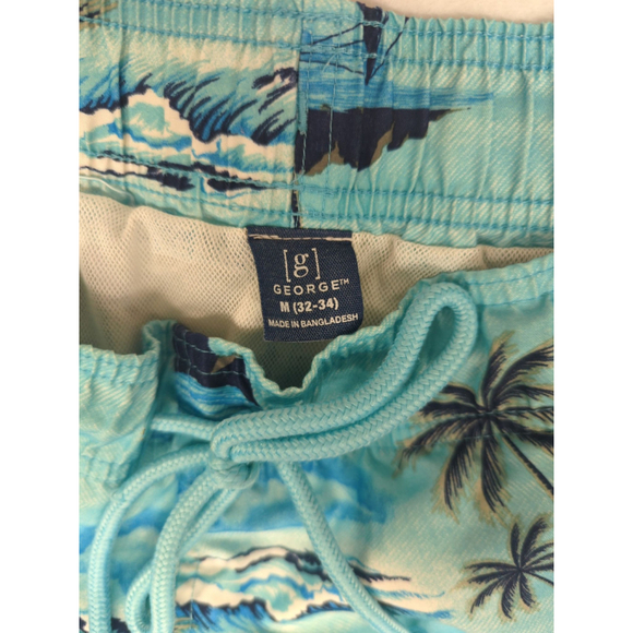 Men's George Swim Trunks Shorts M (32-34) Blue Palm Tree Print - Picture 3 of 3